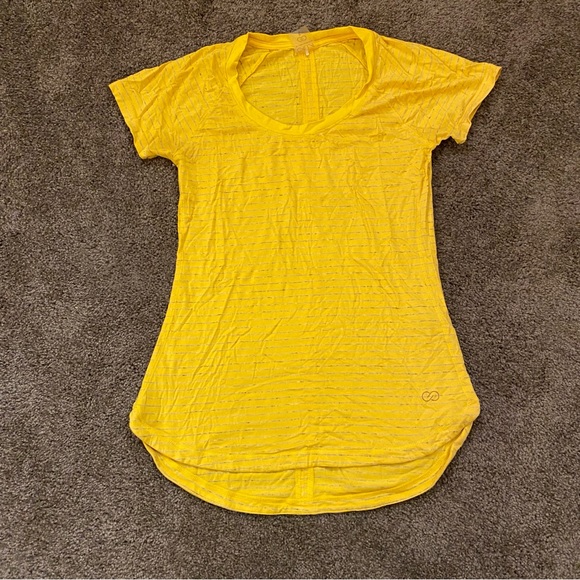 CALIA by Carrie Underwood Tops Yellow And Gray Stripe Calia Tee
